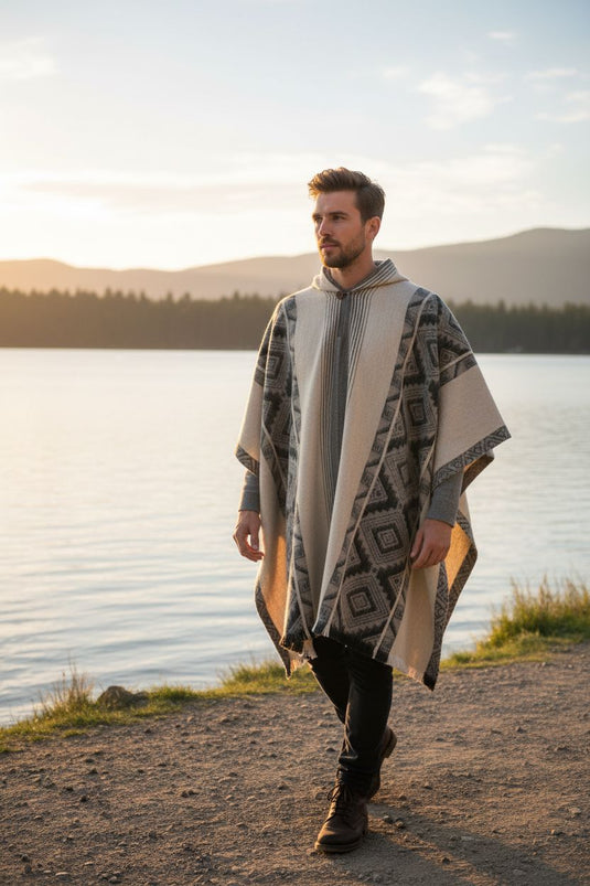 Black Grey Diamonds Alpaca Poncho