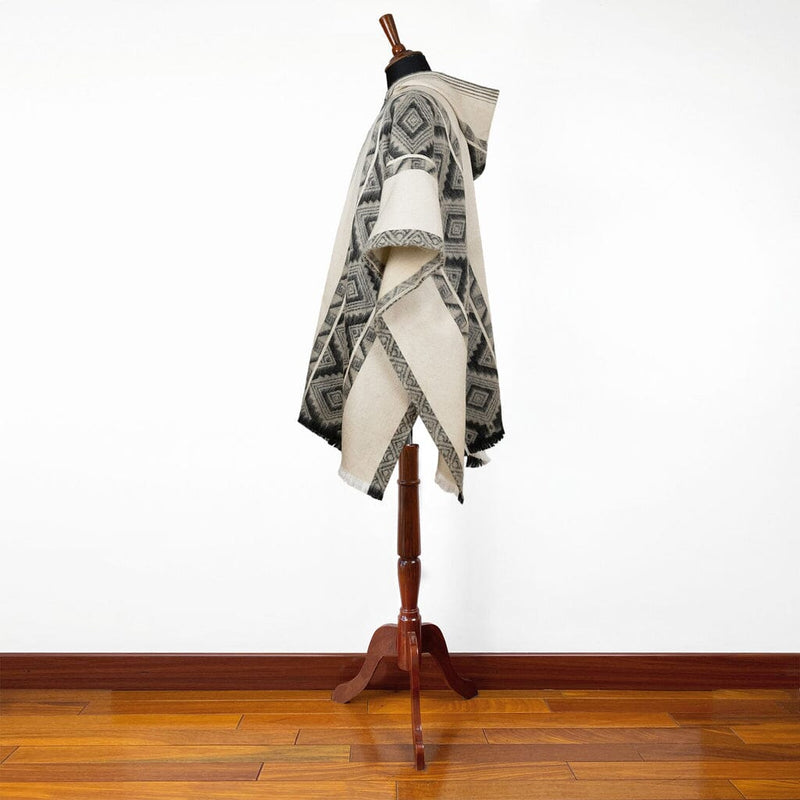 Load image into Gallery viewer, Black Grey Diamonds Alpaca Poncho
