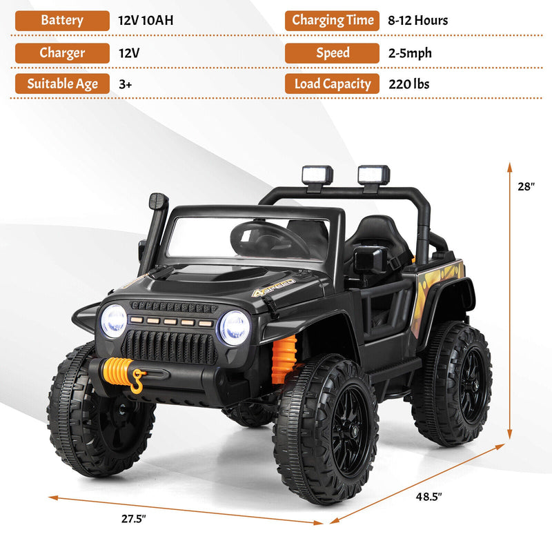 Load image into Gallery viewer, Black Parent-Child Ride On Truck Car with Remote Control, LED Lights, and Music - 12V 10AH
