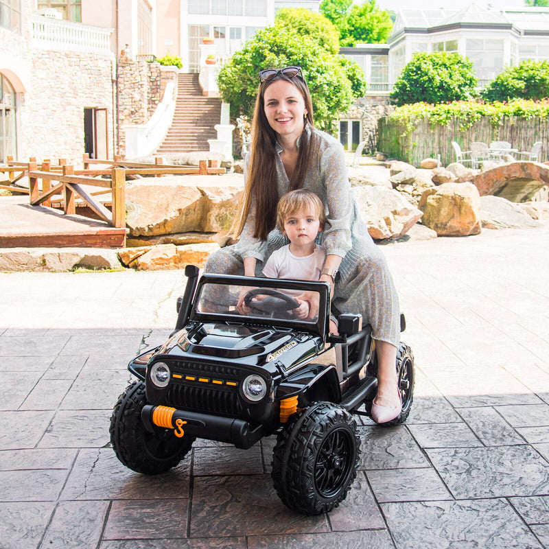 Load image into Gallery viewer, Black Parent-Child Ride On Truck Car with Remote Control, LED Lights, and Music - 12V 10AH
