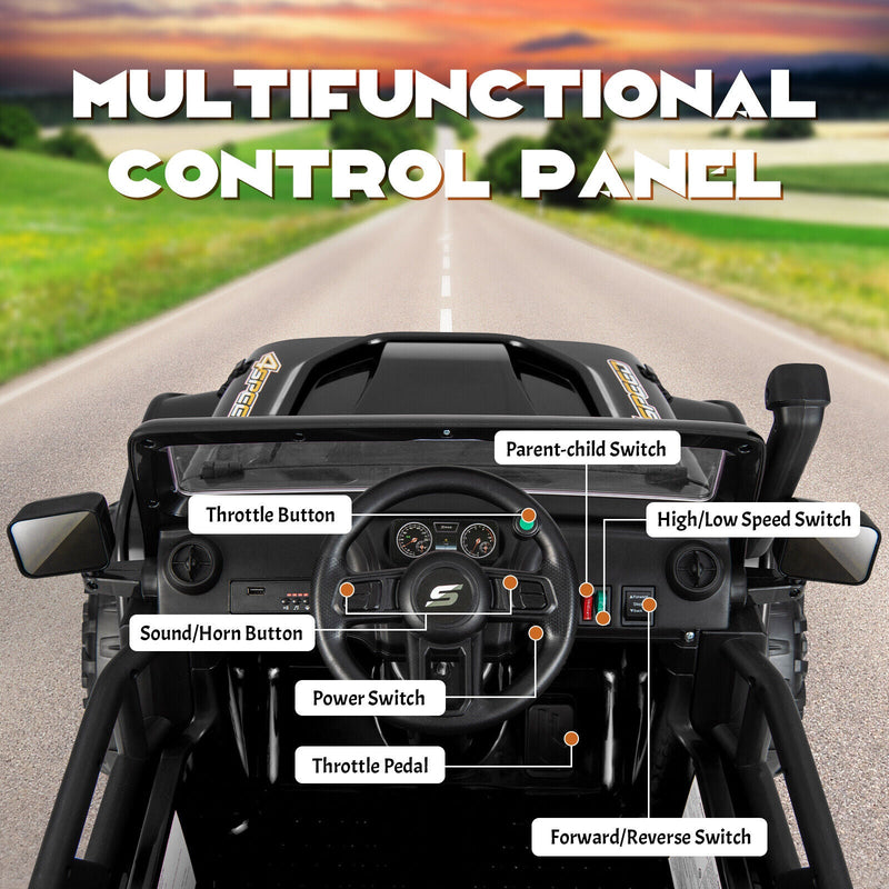 Load image into Gallery viewer, Black Parent-Child Ride On Truck Car with Remote Control, LED Lights, and Music - 12V 10AH
