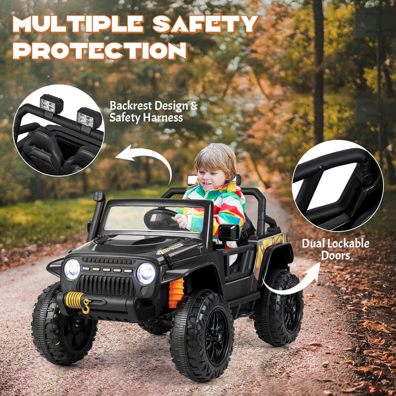 Load image into Gallery viewer, Black Parent-Child Ride On Truck Car with Remote Control, LED Lights, and Music - 12V 10AH
