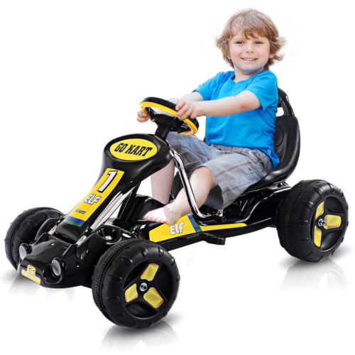 Load image into Gallery viewer, Black Pedal-Powered Go Kart for Kids - 4 Wheel Racer Toy with Joyful Ride Experience
