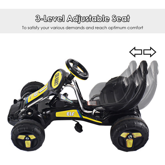 Black Pedal-Powered Go Kart for Kids - 4 Wheel Racer Toy with Joyful Ride Experience