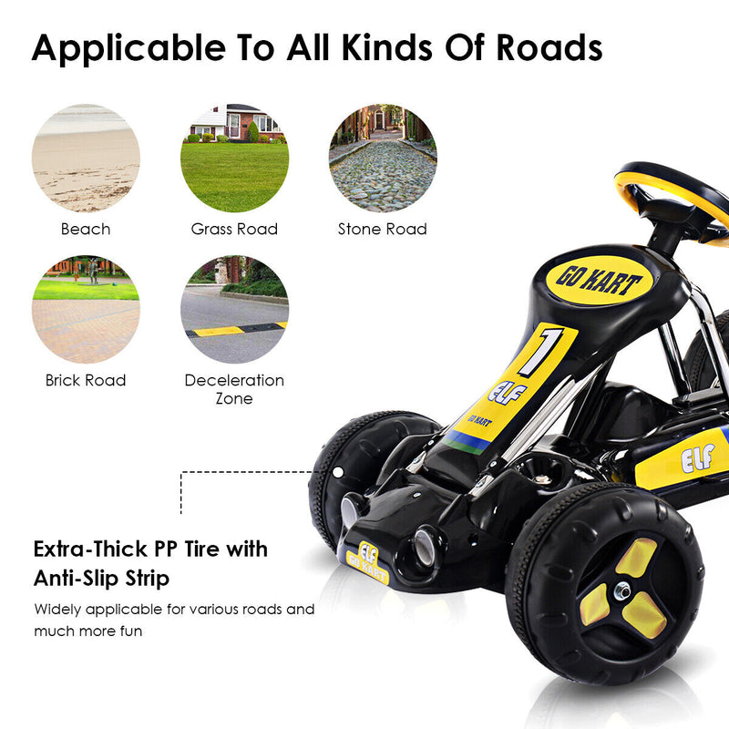 Load image into Gallery viewer, Black Pedal-Powered Go Kart for Kids - 4 Wheel Racer Toy with Joyful Ride Experience

