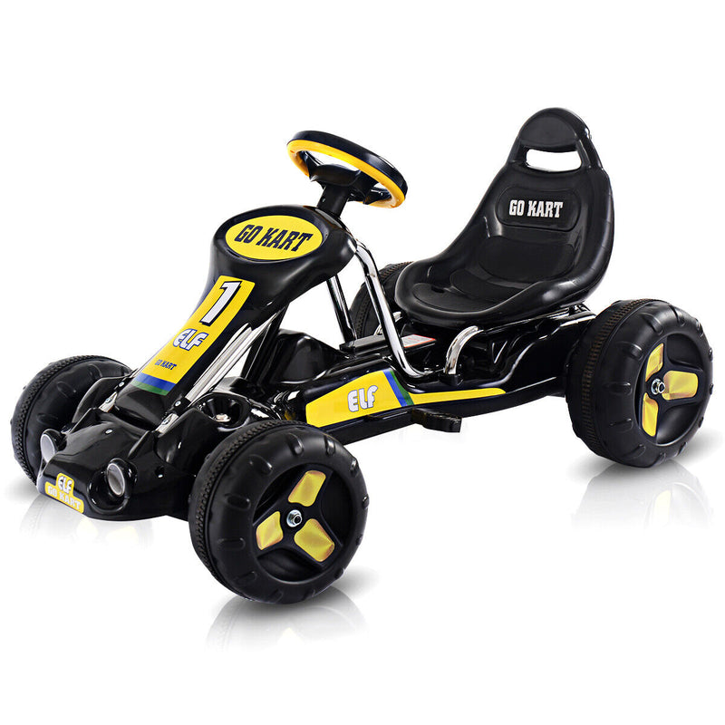 Load image into Gallery viewer, Black Pedal-Powered Go Kart for Kids - 4 Wheel Racer Toy with Joyful Ride Experience
