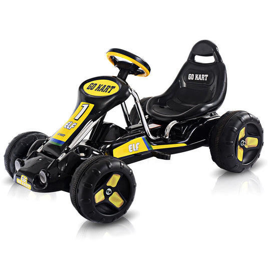 Black Pedal-Powered Go Kart for Kids - 4 Wheel Racer Toy with Joyful Ride Experience