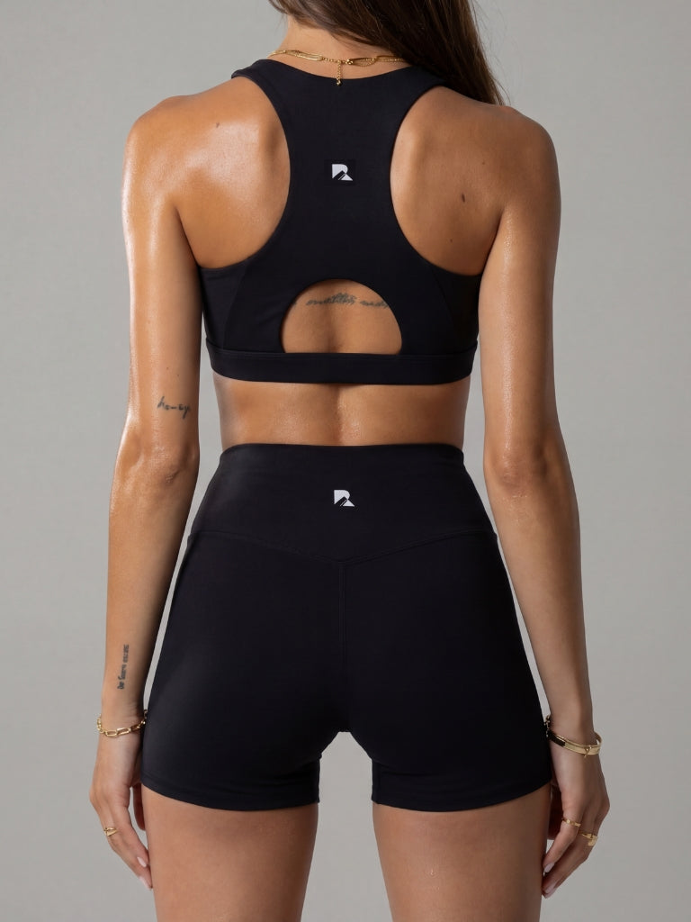 Load image into Gallery viewer, Women's Sculpting Workout Shorts 5 Inch - Black | Criss-Cross Waistband with Pocket
