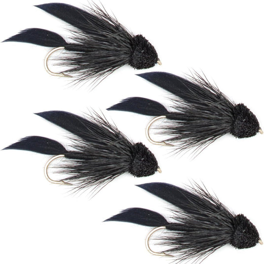 Black Muddler Minnow Streamers Fly - 4 Flies Size 4