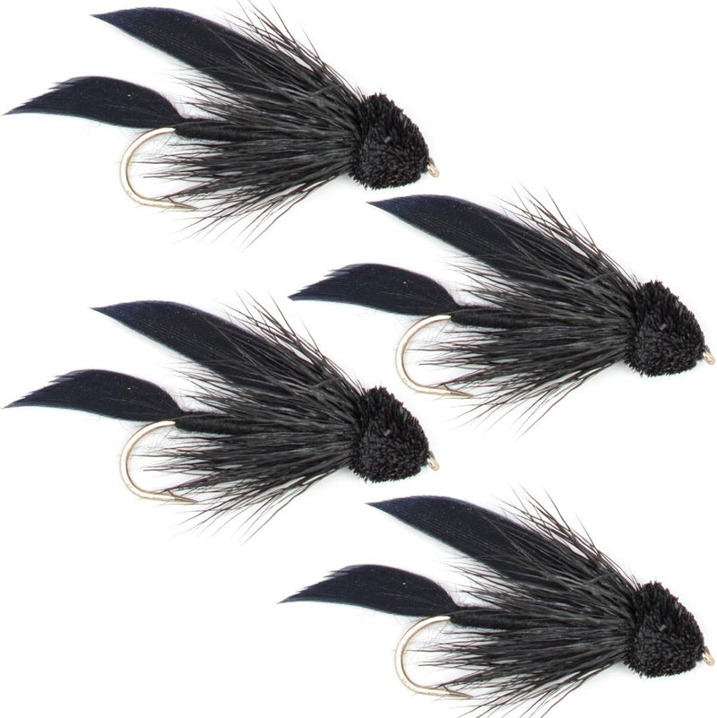 Load image into Gallery viewer, Black Muddler Minnow Streamers Fly - 4 Flies Size 8
