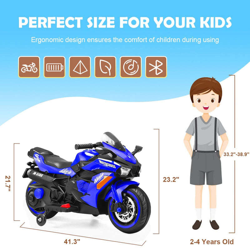 Load image into Gallery viewer, Blue 12V Electric Motorcycle for Kids - Rechargeable 2 Wheel Motorbike
