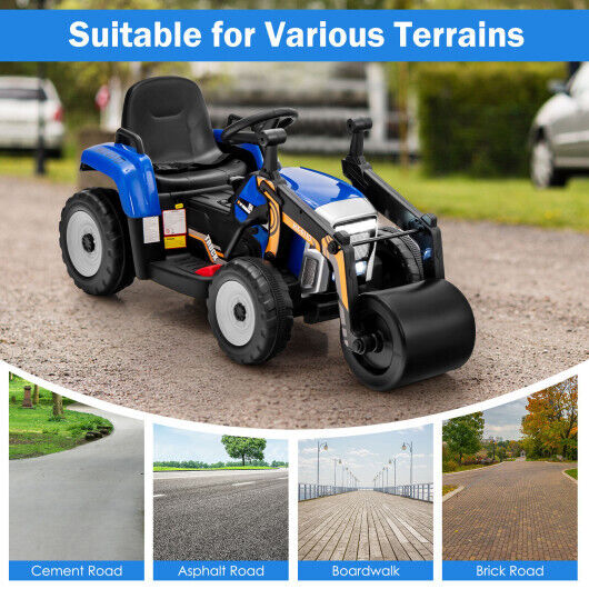 Blue 12V Kids Road Roller with 2.4G Remote Control - Long-Lasting Fun for Little Ones