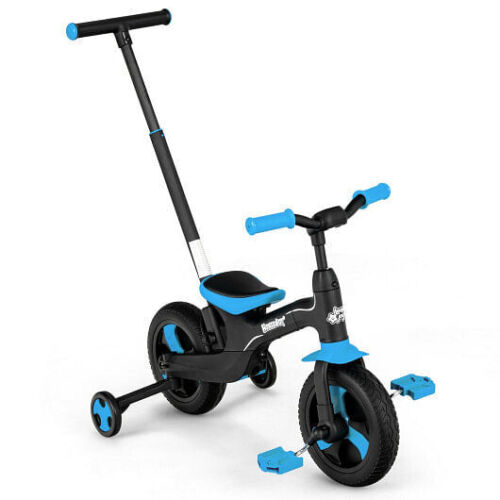 Load image into Gallery viewer, Blue 5-in-1 Kids Bike with Detachable Push Handle for Versatile Fun
