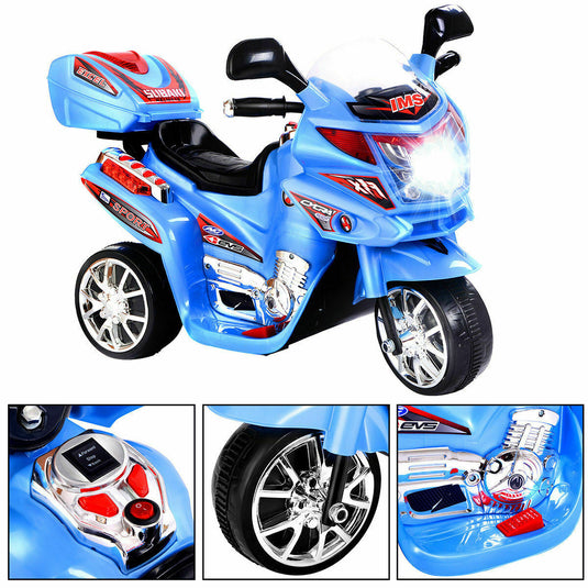 Blue 6V Electric Ride-On Motorcycle for Kids - Battery Powered 3 Wheel Toy