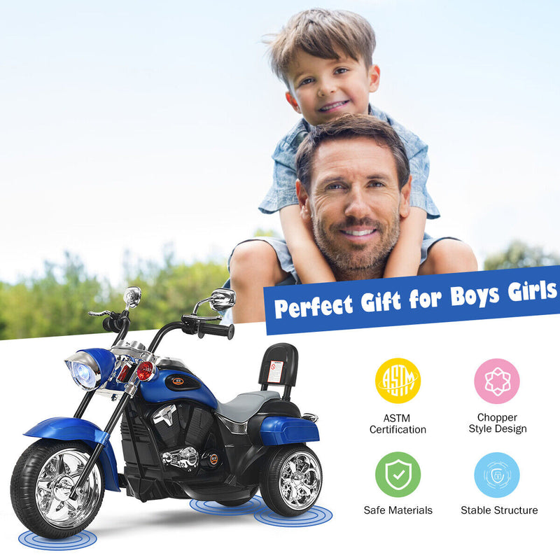 Load image into Gallery viewer, Blue 6V Kids Chopper Motorcycle Trike with Headlight and Horn
