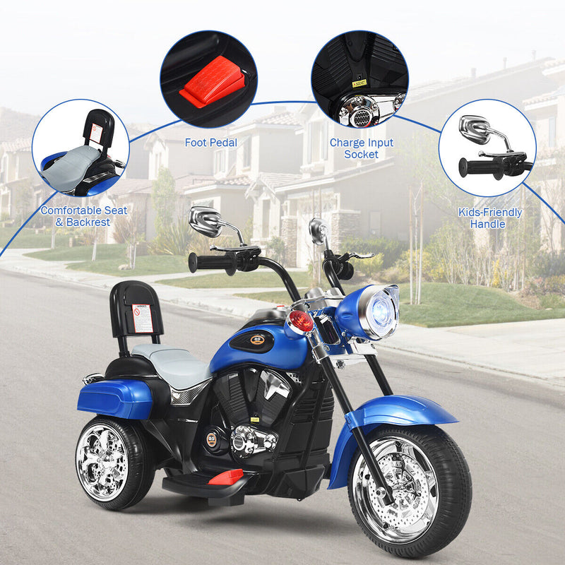 Load image into Gallery viewer, Blue 6V Kids Chopper Motorcycle Trike with Headlight and Horn
