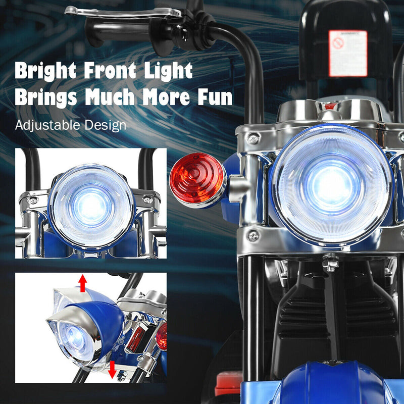 Load image into Gallery viewer, Blue 6V Kids Chopper Motorcycle Trike with Headlight - Fun Ride for Little Ones!
