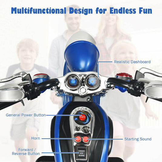 Blue 6V Kids Chopper Motorcycle Trike with Headlight - Fun Ride for Little Ones!