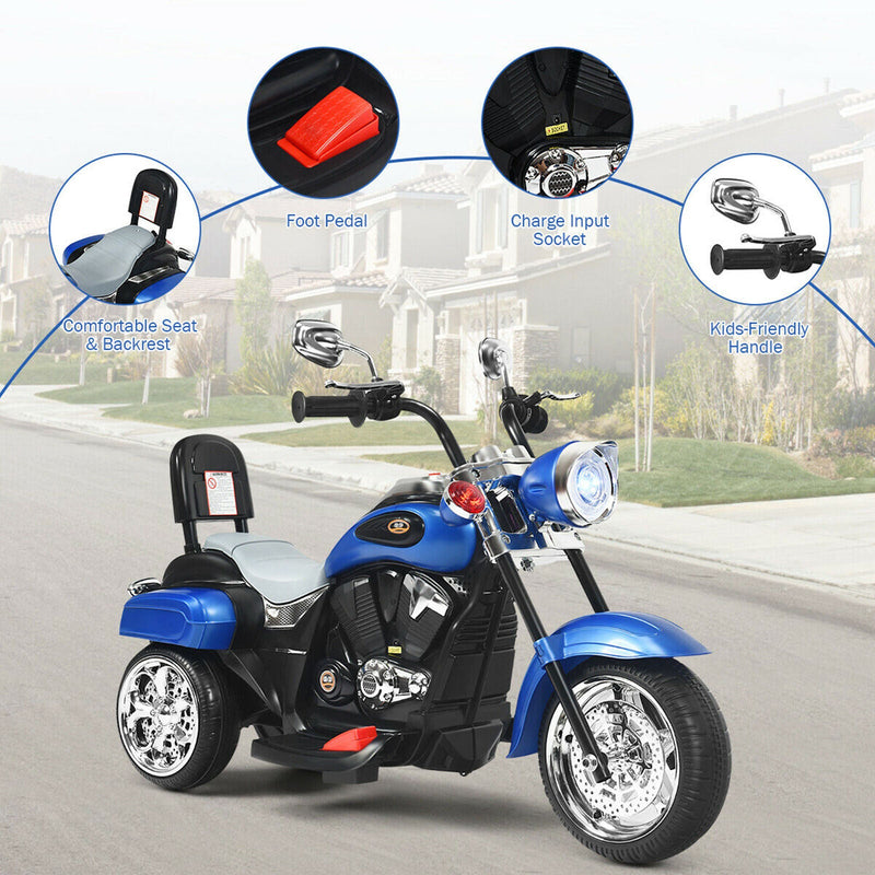 Load image into Gallery viewer, Blue 6V Kids Chopper Motorcycle Trike with Headlight - Fun Ride for Little Ones!
