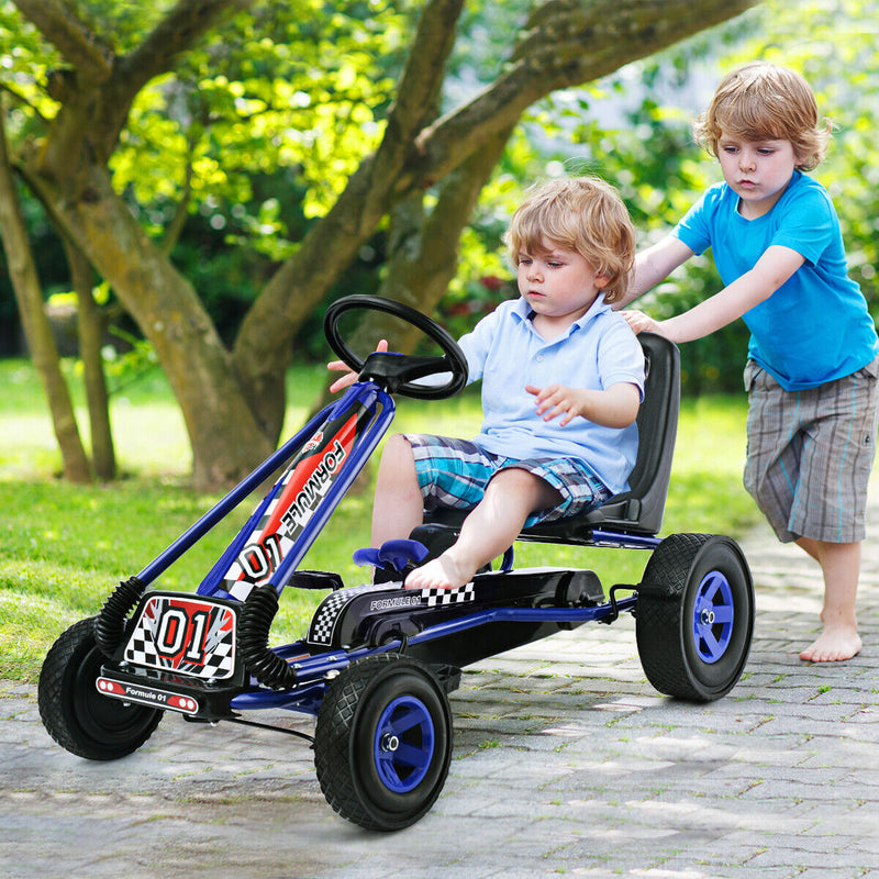 Load image into Gallery viewer, Blue Adjustable Seat Pedal Go Kart for Kids - 4 Wheel Ride On Toy
