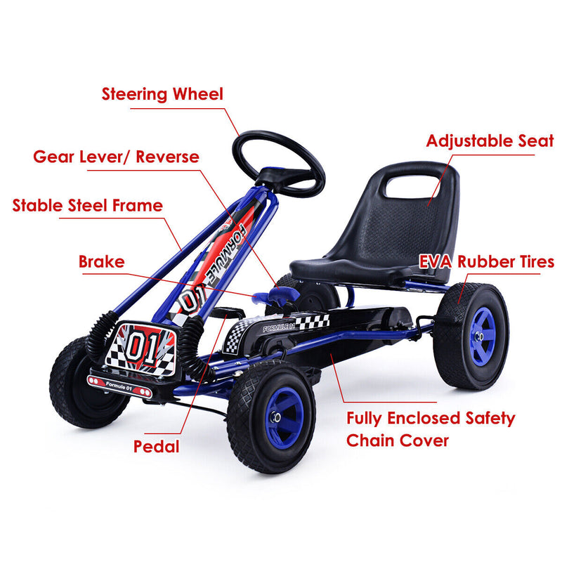 Load image into Gallery viewer, Blue Adjustable Seat Pedal Go Kart for Kids - 4 Wheel Ride On Toy
