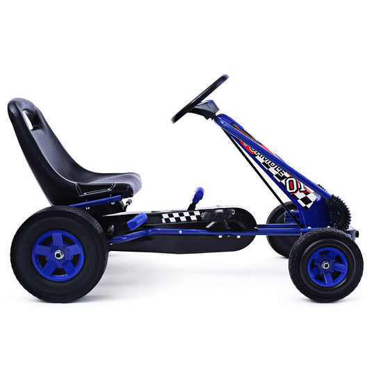 Blue Adjustable Seat Pedal Go Kart for Kids - 4 Wheel Ride On Toy