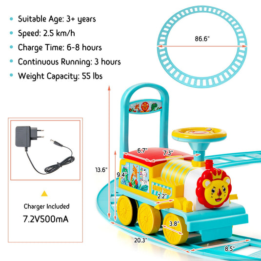 Blue Electric Kids Train Toy with Unique Design & Stickers - 6V Motorized Ride-On