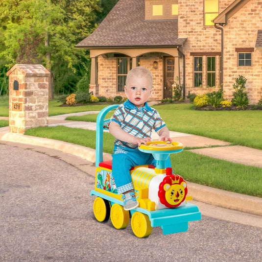 Blue Electric Kids Train Toy with Unique Design & Stickers - 6V Motorized Ride-On