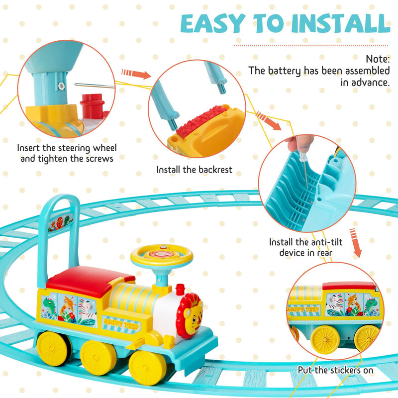 Load image into Gallery viewer, Blue Electric Kids Train Toy with Unique Design &amp; Stickers - 6V Motorized Ride-On
