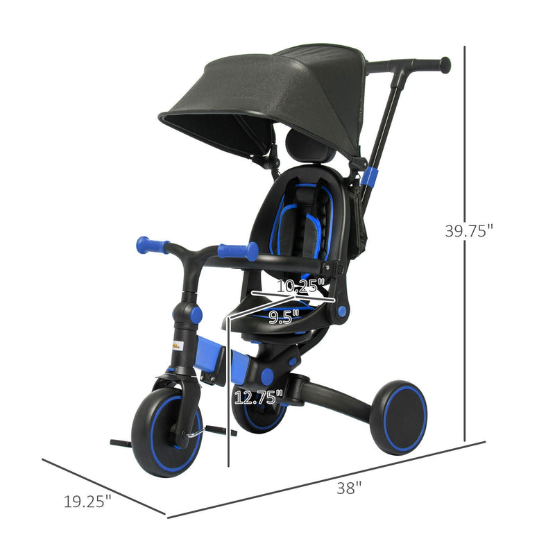 Load image into Gallery viewer, Blue Qaba Toddler Tricycle with Adjustable Aluminum Frame and Push Handle

