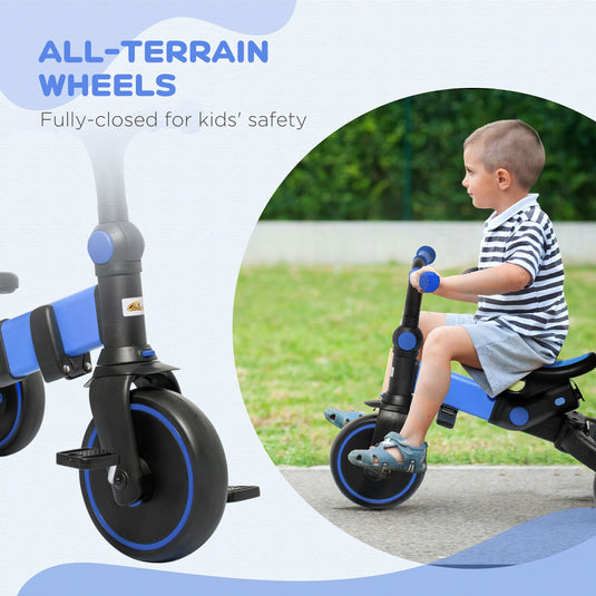 Blue Qaba Toddler Tricycle with Adjustable Aluminum Frame and Push Handle