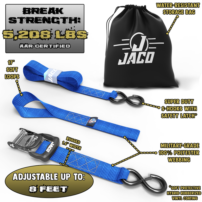 Load image into Gallery viewer, Heavy Duty Ratchet Tie Down Straps with Soft Loops (1.6&quot; x 8 ft) | AAR Certified Break Strength (5,208 lbs)
