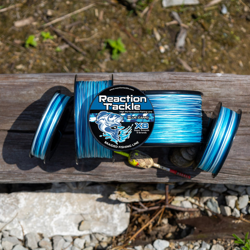Load image into Gallery viewer, Reaction Tackle X8 Braided Fishing Line - Blue Camo 8 Strand
