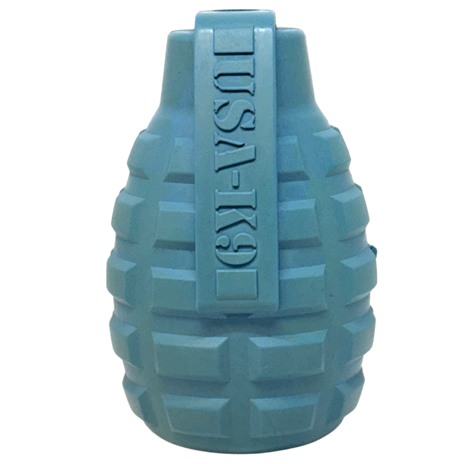 Load image into Gallery viewer, USA-K9 Grenade Rubber Dog Chew Toy | K9 Handler eDispenser Toy | Red &amp; Blue | USA Made
