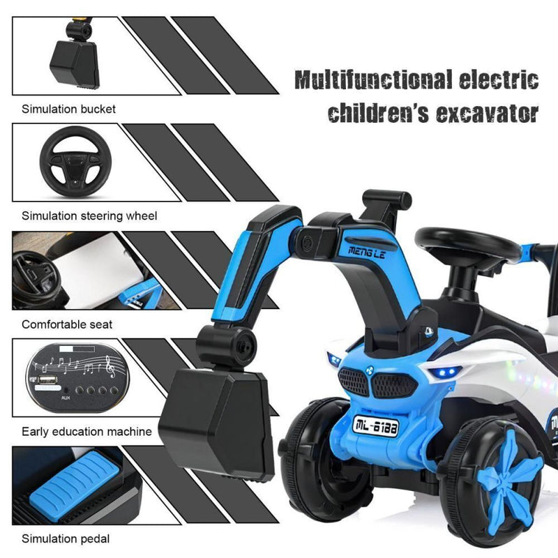 Load image into Gallery viewer, Bluetooth-Enabled Electric Excavator Toy Car for Kids with Helmet and Rear Bucket Attachment
