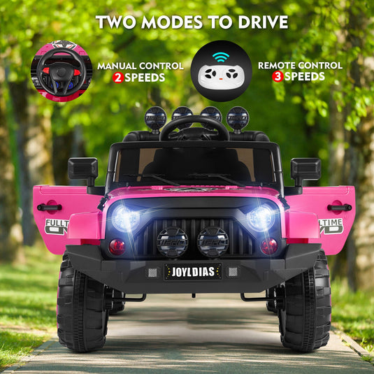 Bluetooth Remote Control Pink Jeep Ride On Car for Kids with USB and 12V Battery