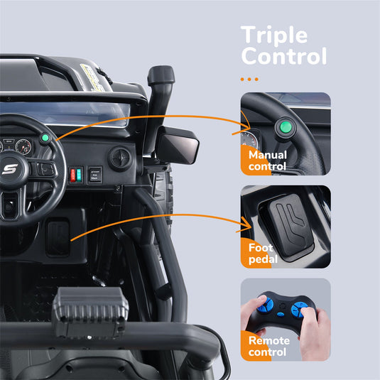 12V Kids Electric Jeep with Remote Control, 3 Speeds, LED Lights, and FM Radio