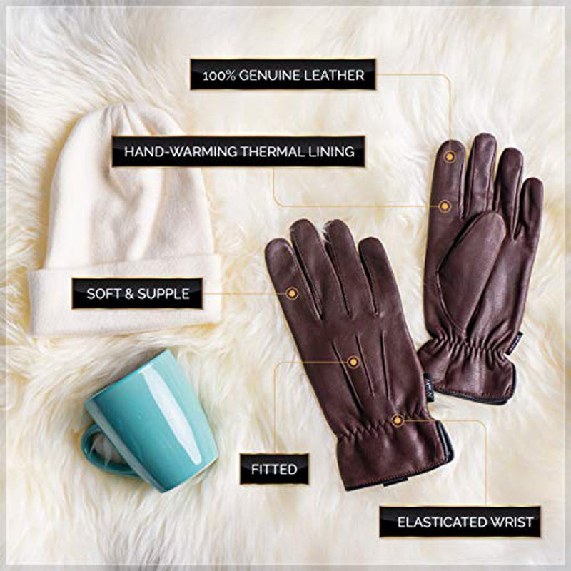 Load image into Gallery viewer, Women's Warm Winter Dress And Work Gloves, Thermal Lining, Genuine Brown Leather
