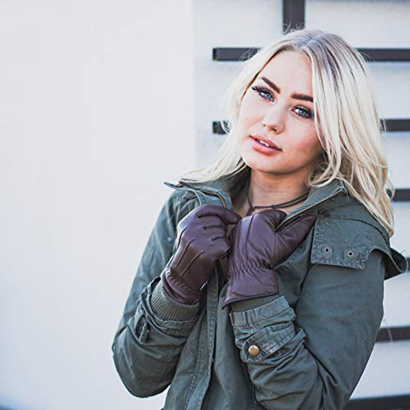 Load image into Gallery viewer, Women's Warm Winter Dress And Work Gloves, Thermal Lining, Genuine Brown Leather
