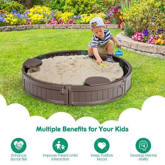 Brown Corner Seat Sandbox with Convenient Built-in Cover