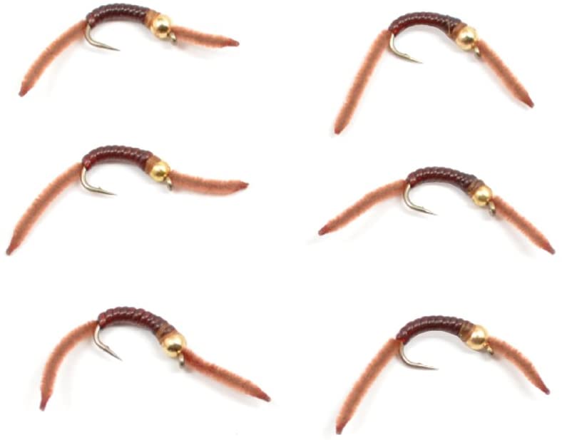 Load image into Gallery viewer, San Juan Bead Head Power Worm Brown V-Rib - 6 Flies Hook Size 12
