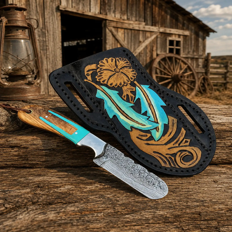 Load image into Gallery viewer, Bull Cutter Knife – Handmade Damascus Cowboy Carry Knife
