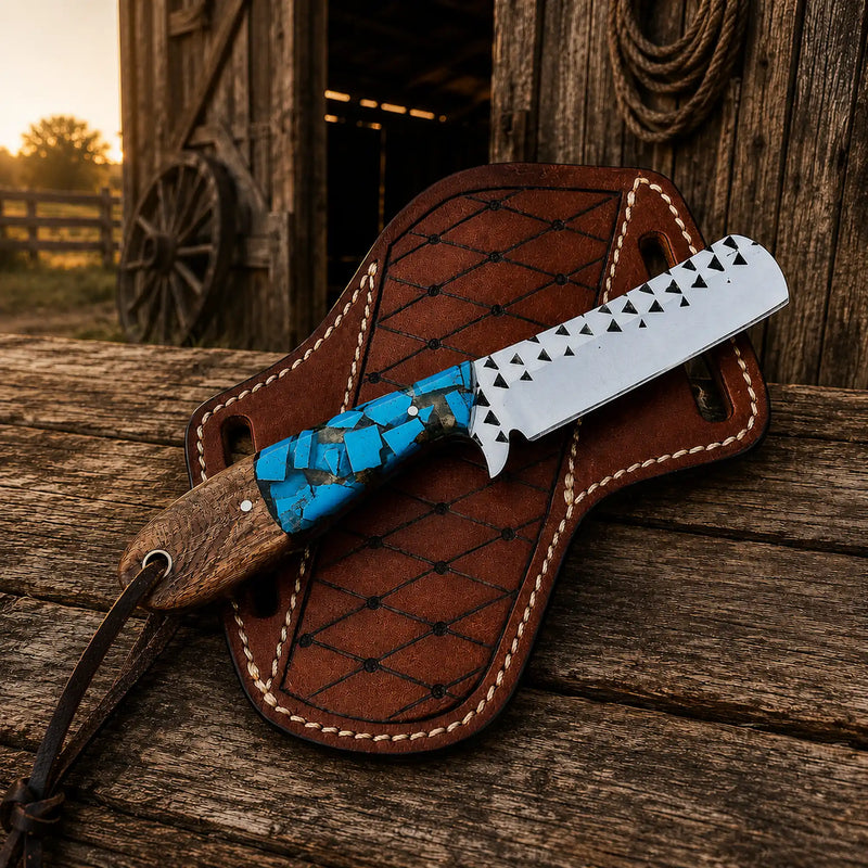 Load image into Gallery viewer, Bull Cutter Knife – Rasp Steel Blade Turquoise Handle
