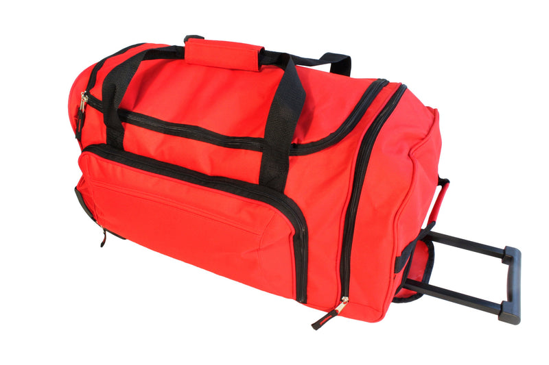 Load image into Gallery viewer, Rolling Red Wheel Bag + Telescoping Handle
