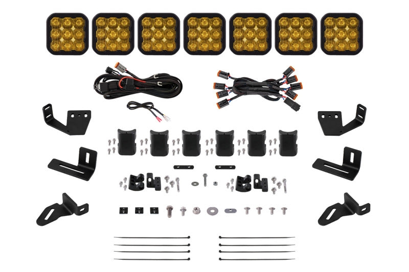 Load image into Gallery viewer, Diode Dynamics Prinsu/Sherpa Roof Racks-SS5 7-Pod CrossLink Mounting Kit - Pro Yellow Driving
