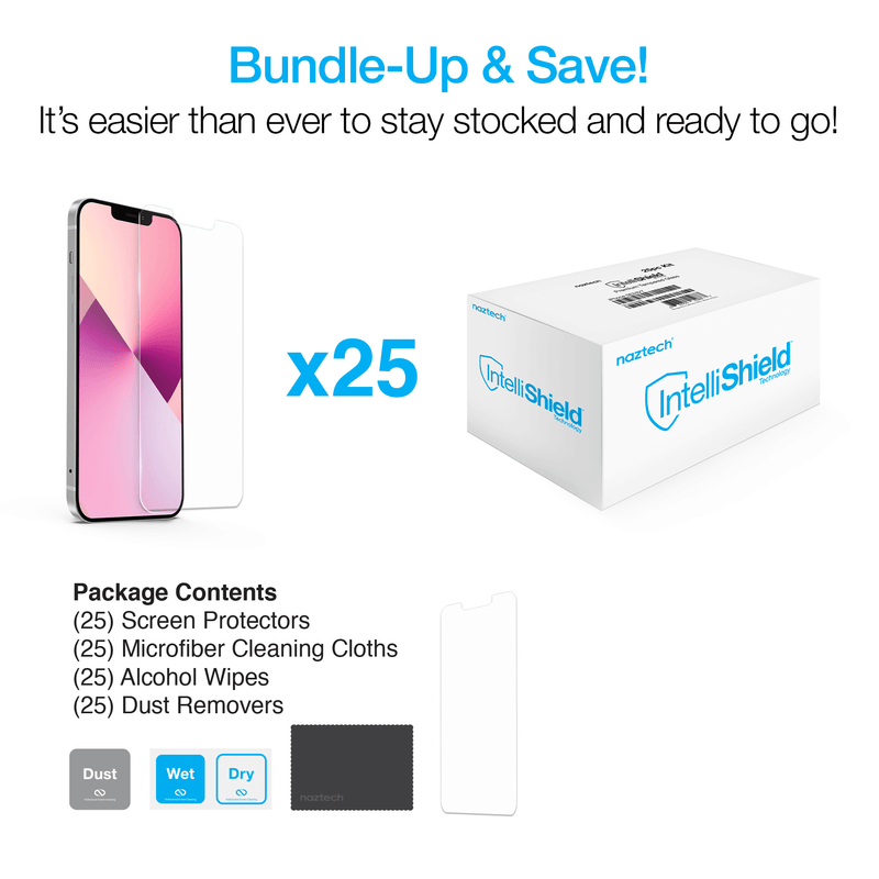 Load image into Gallery viewer, Naztech IntelliShield HD Tempered Glass 25pc Set for the iPhone 13 Mini
