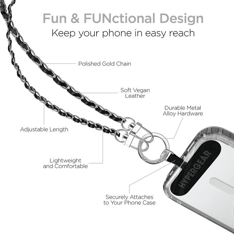 Load image into Gallery viewer, HyperGear TECHcessories Silver Chain with Black Vegan Leather Universal Crossbody Phone Strap
