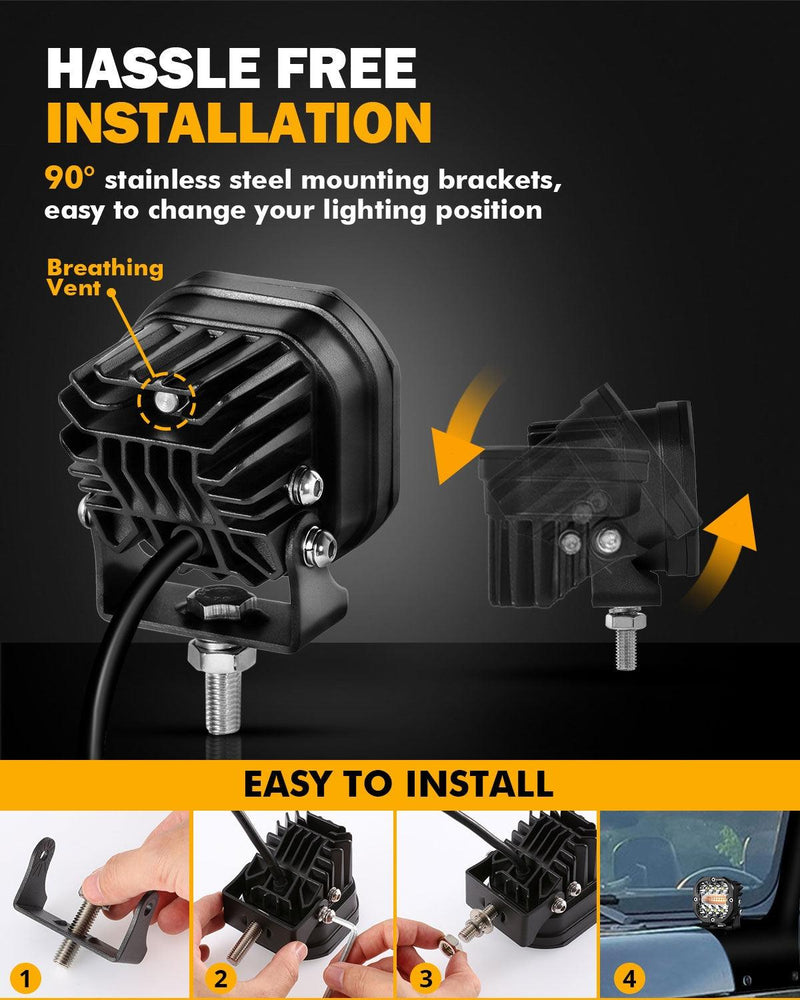 Load image into Gallery viewer, 3 Inch 96W 9600LM LED Pods 6 Modes LED Driving Light with A-Pillar Mounting Bracket For Ford Bronco 2/4 Door 2021 2022
