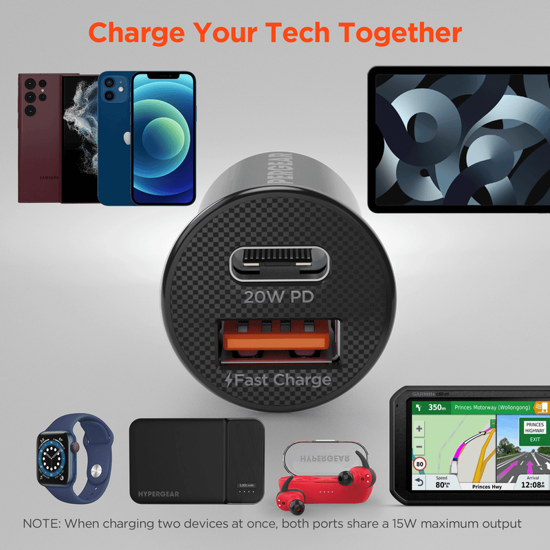 Load image into Gallery viewer, HyperGear Mini 20W USB-C PD + 18W USB Fast Car Charger
