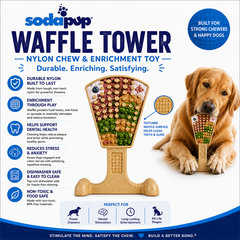 Load image into Gallery viewer, Waffle Tower Nylon Chew &amp; Enrichment Toy | 2-in-1 for Aggressive Chewers | SodaPup
